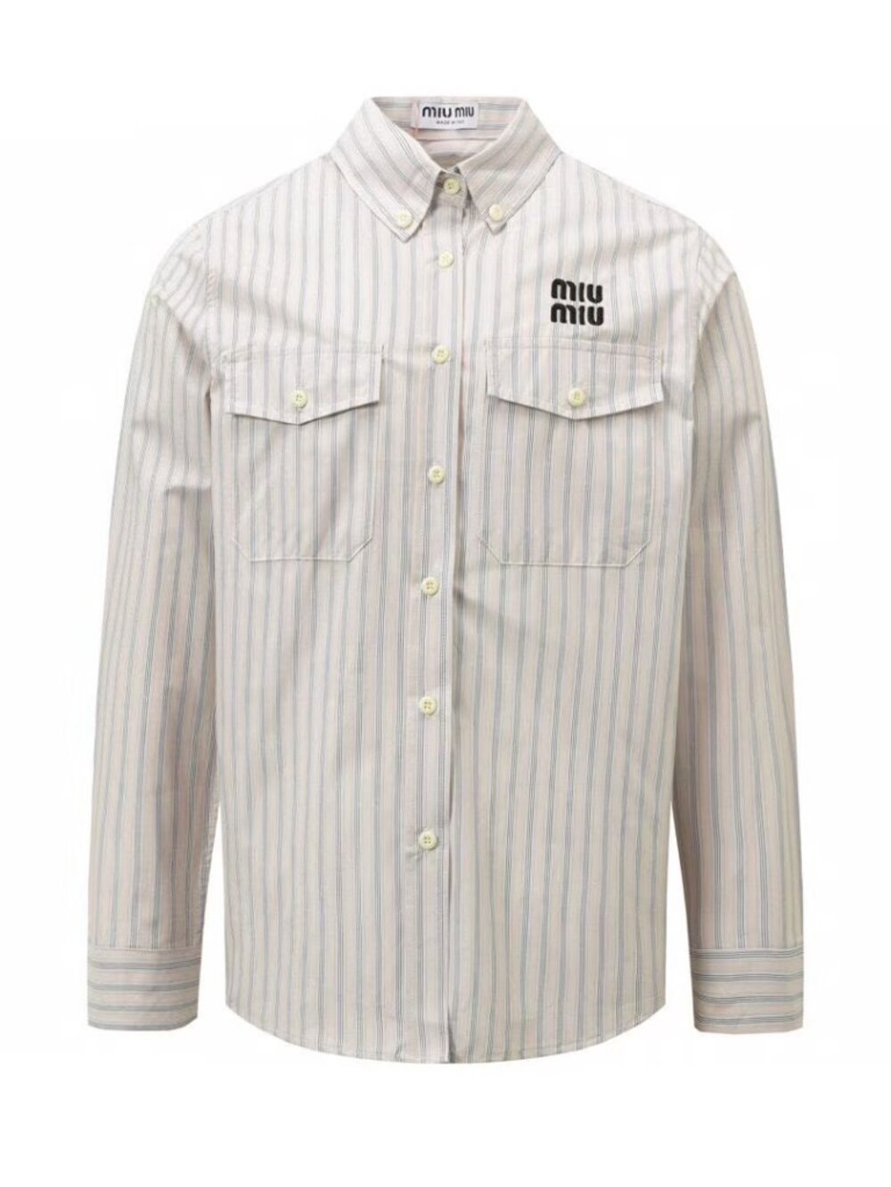 Miu Miu Cream Shirt with Light Blue Pinstripes